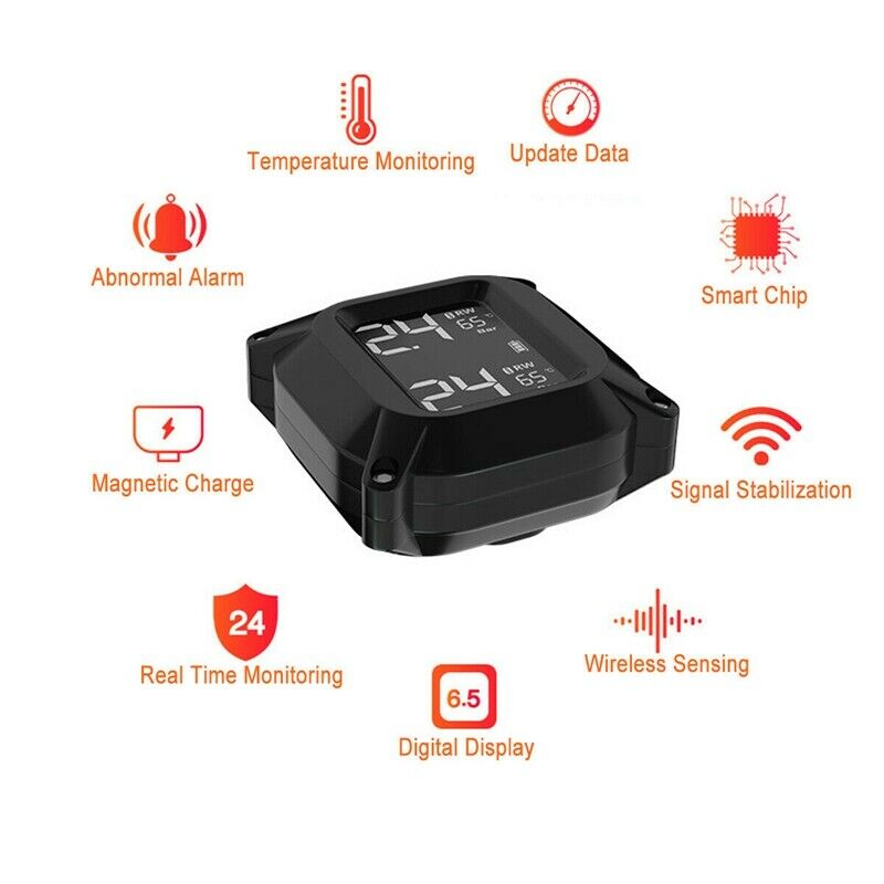 Wireless Motorcycle TPMS Tire Pressure Monitor Systems with 2 Sensors Waterproof