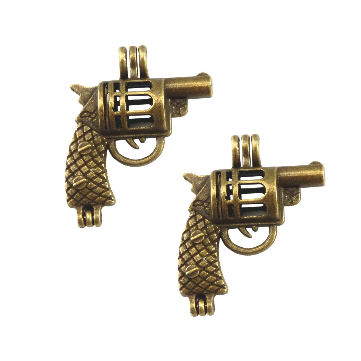 1 Piece Antiqued Bronze Color Revolver Shaped Charm Locket Pendant 29x23x10 mm