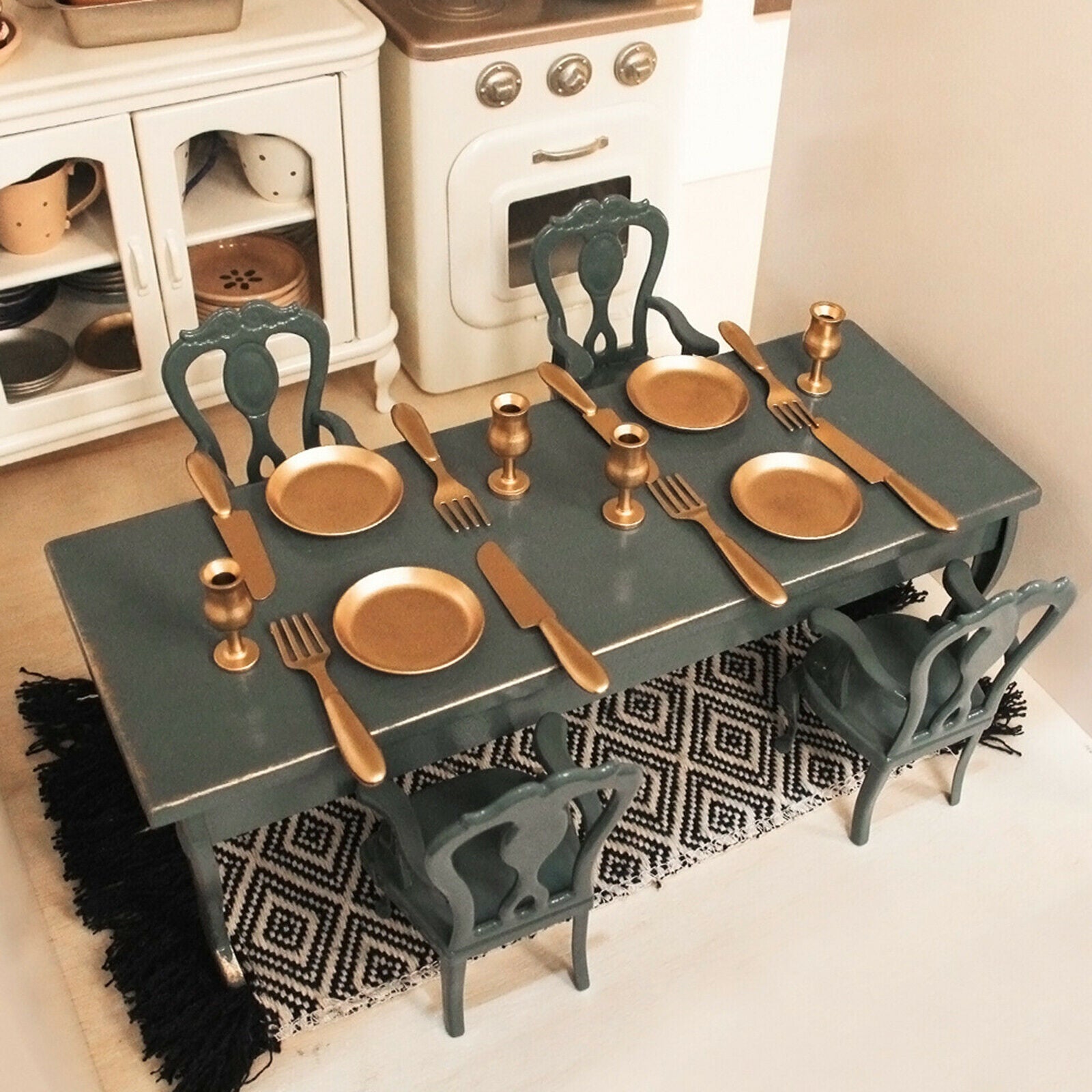4Pcs 1/12 Scale Mini Plate Knives Fork Cup Tableware Set Furniture Decor