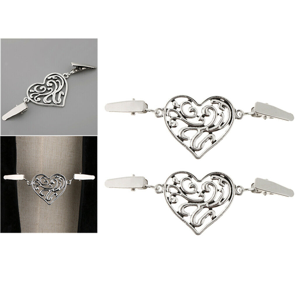 2 Piece Women Cardigan Clip Sweater Clip Shawl Clip Heart Brooch