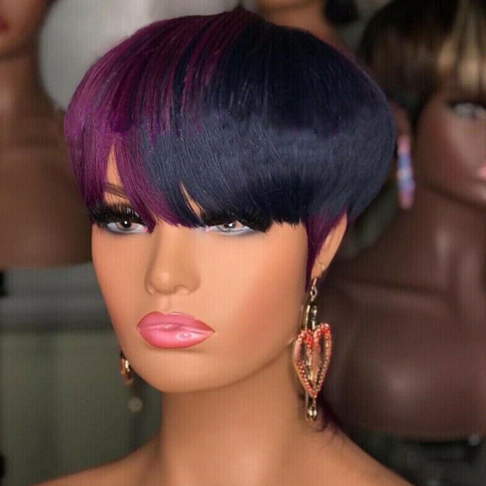 Short Straight Pixie Women Cut Wig Ladies Hairstyles Black Purple Women Hair Wig