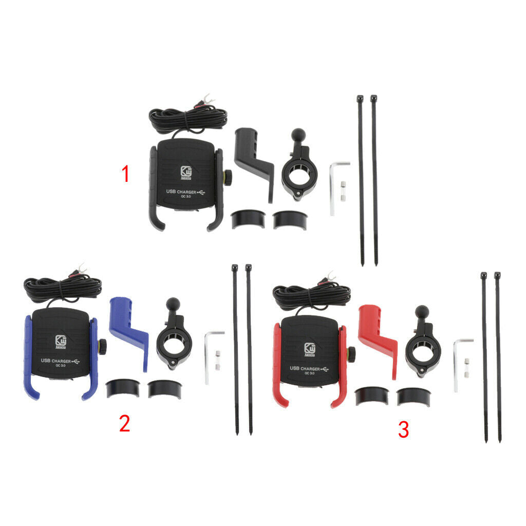 Stable Motorcycle Handlebar Phone Holder+QC3.0 Smart Quick Charger Black