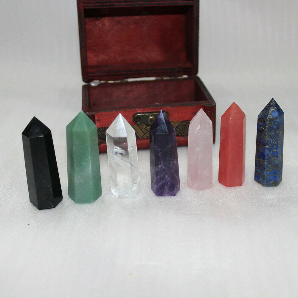 Seven-Star Array Group - 7 Chakra Healing Crystals Hexagonal Prism Point Wands