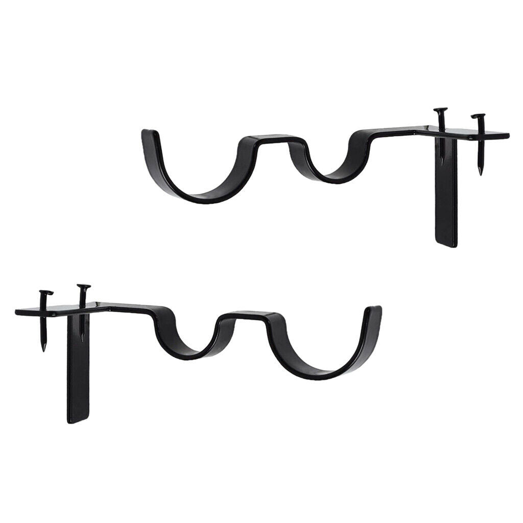 2x Curtain Brackets Metal Curtain Rod Holder Wall Rod+Screw Double_Black
