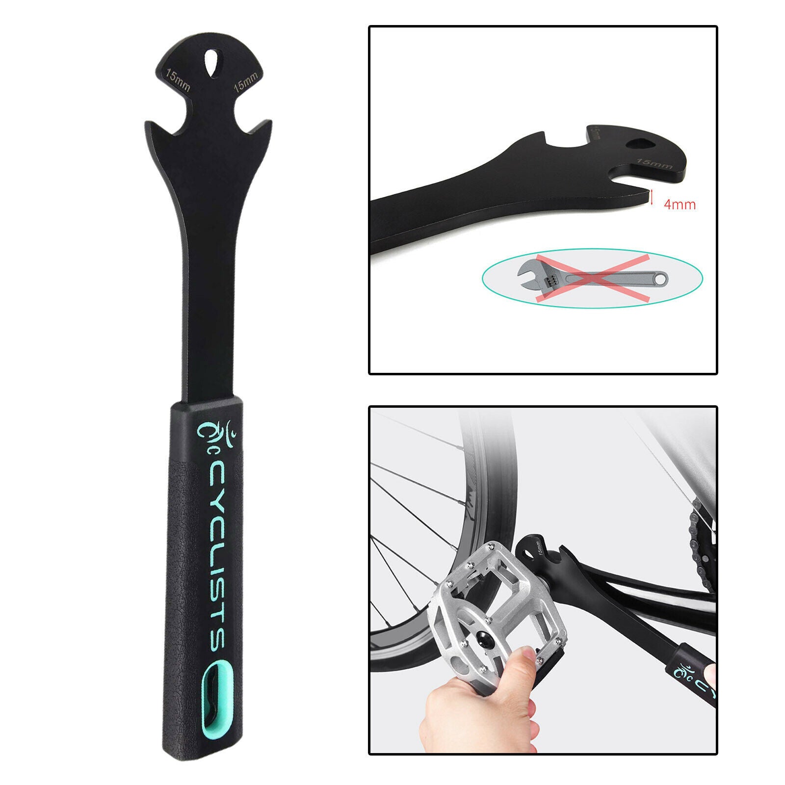Handy Bike Pedal Wrench 15mm Road Bicycle Spanner Mechanic Long Handle