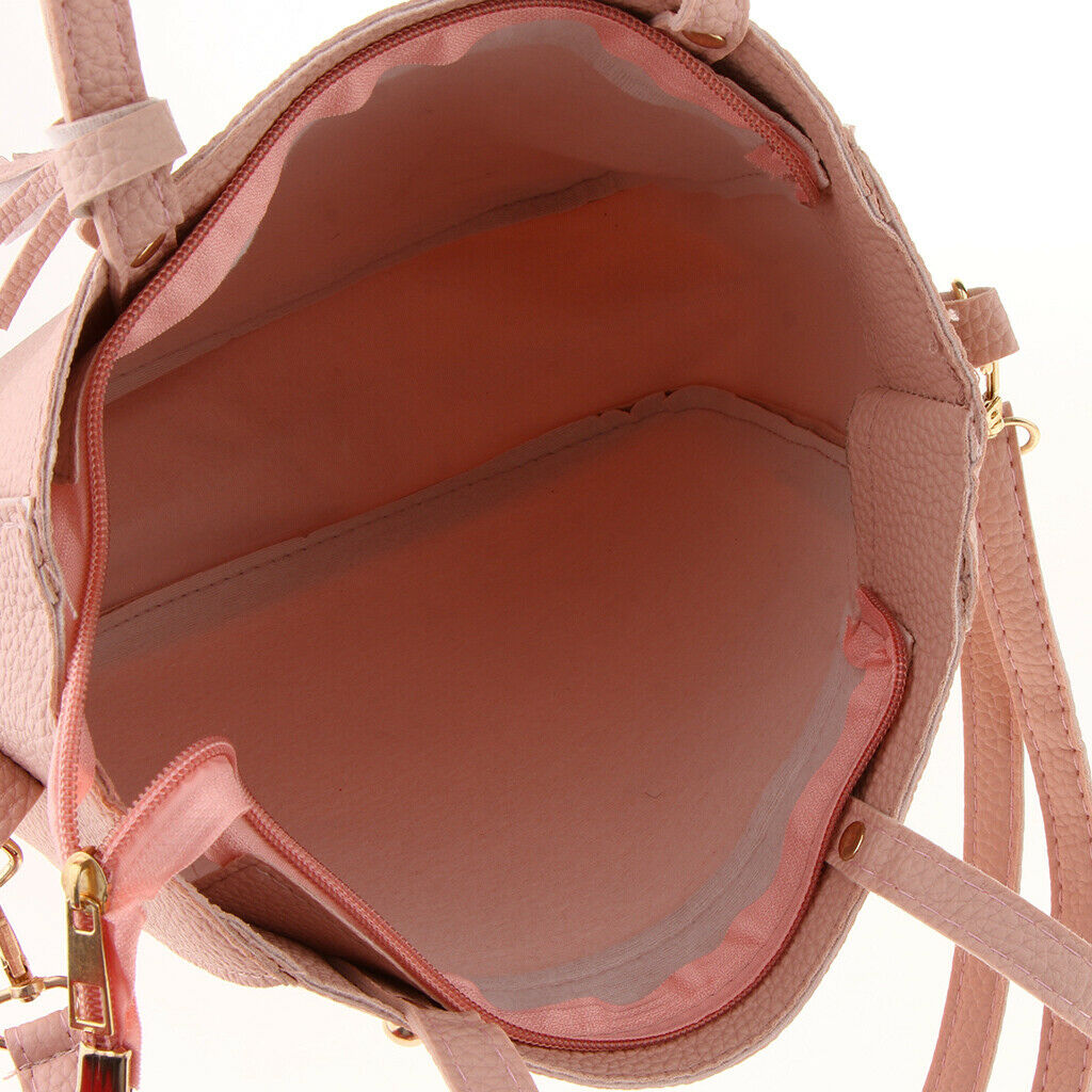 4PCS Women PU Leather Handbag Shoulder Bags Tote Purse Satchel Bag Set Pink