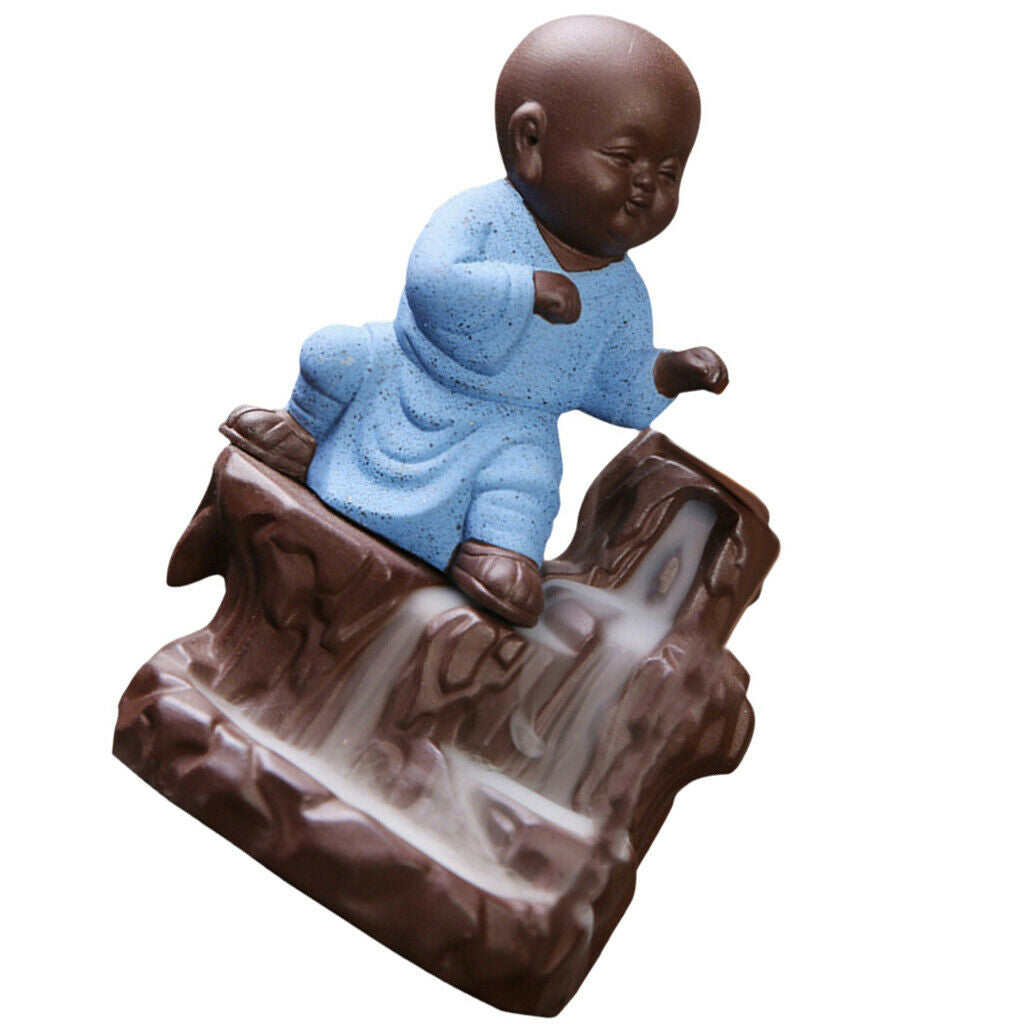 Little Monk Incense Burner Smoke Backflow Cone Censer 8.5*12.5cm Sky Blue