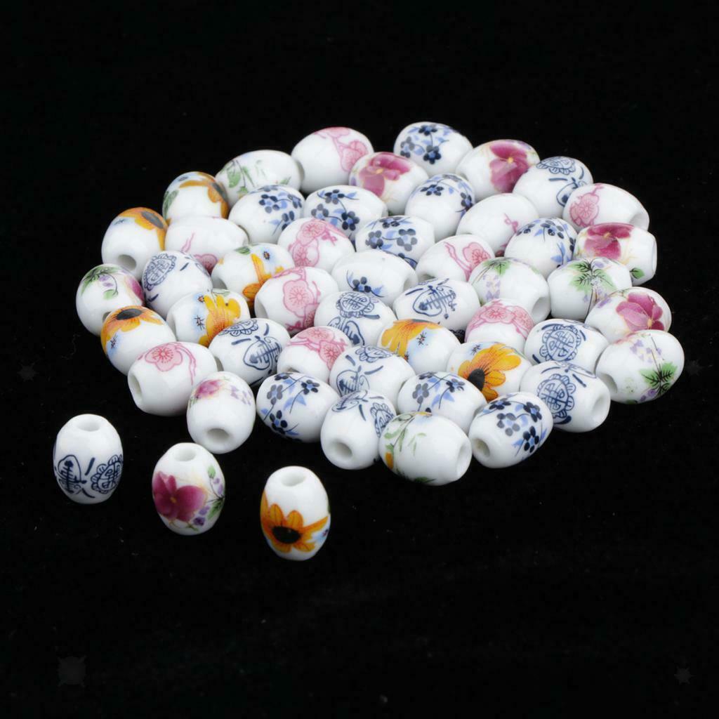 50Pcs 13 x 10mm Oval Shaped Porcelain Ceramic Beads Jewelry Making Supply for