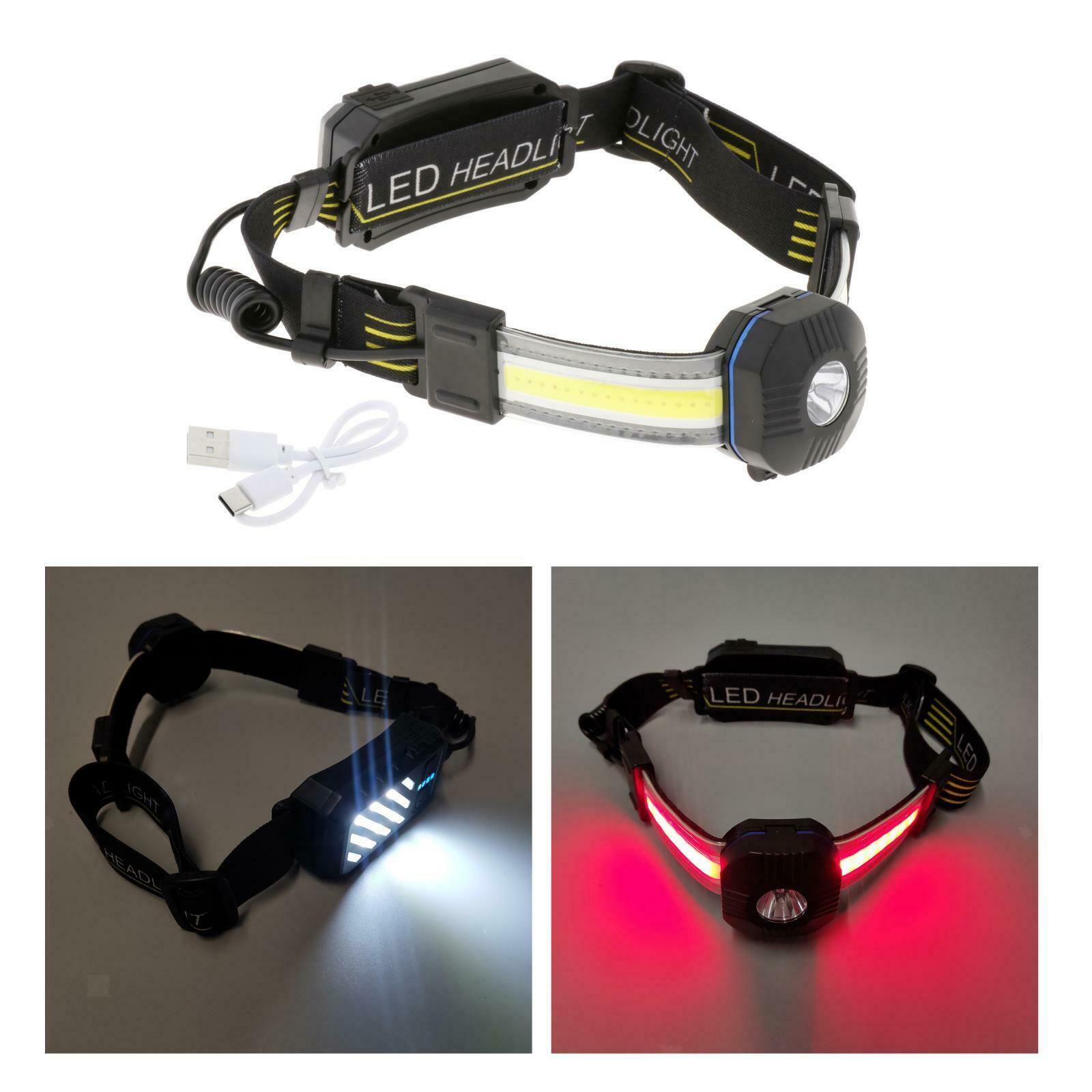 7 Mode USB Rechargeable Headlamp COB LED Head Light Torch Outdoor Flashlight