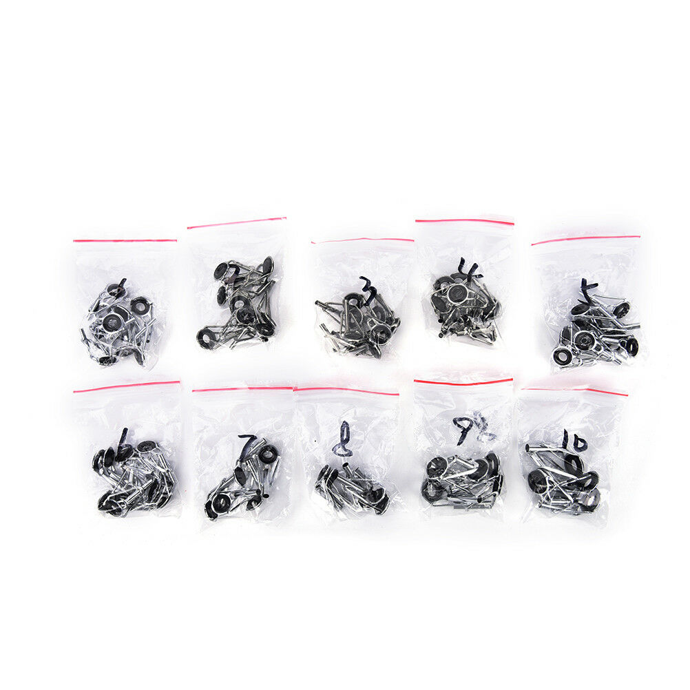 80pcs 10Sizes Steel Fishing Rod Pole Guide Tip Top Ring Eye Repair Kit Black BDA