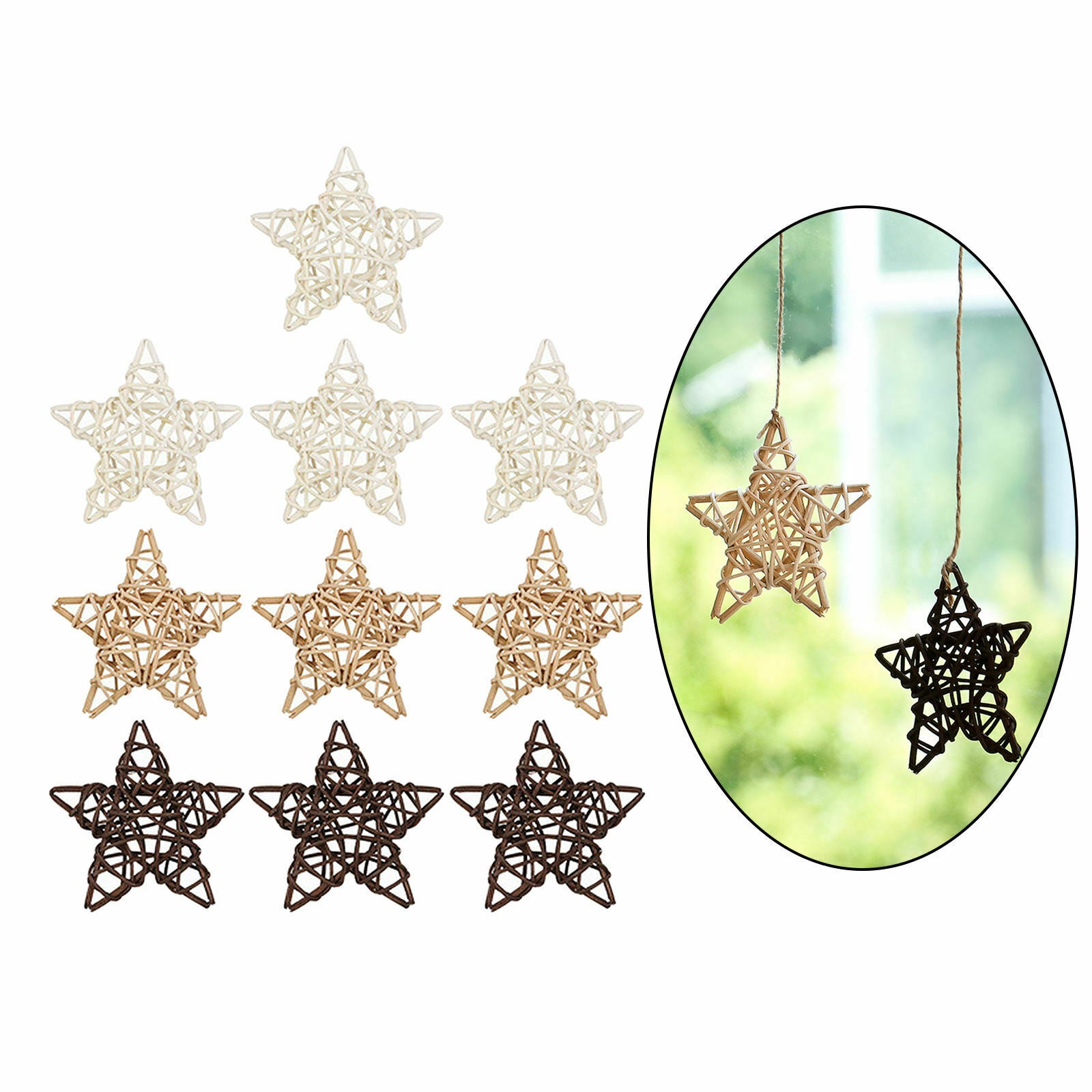 20pcs Wicker Stars Hearts Ornaments DIY for Christmas Photo Props Home Gift