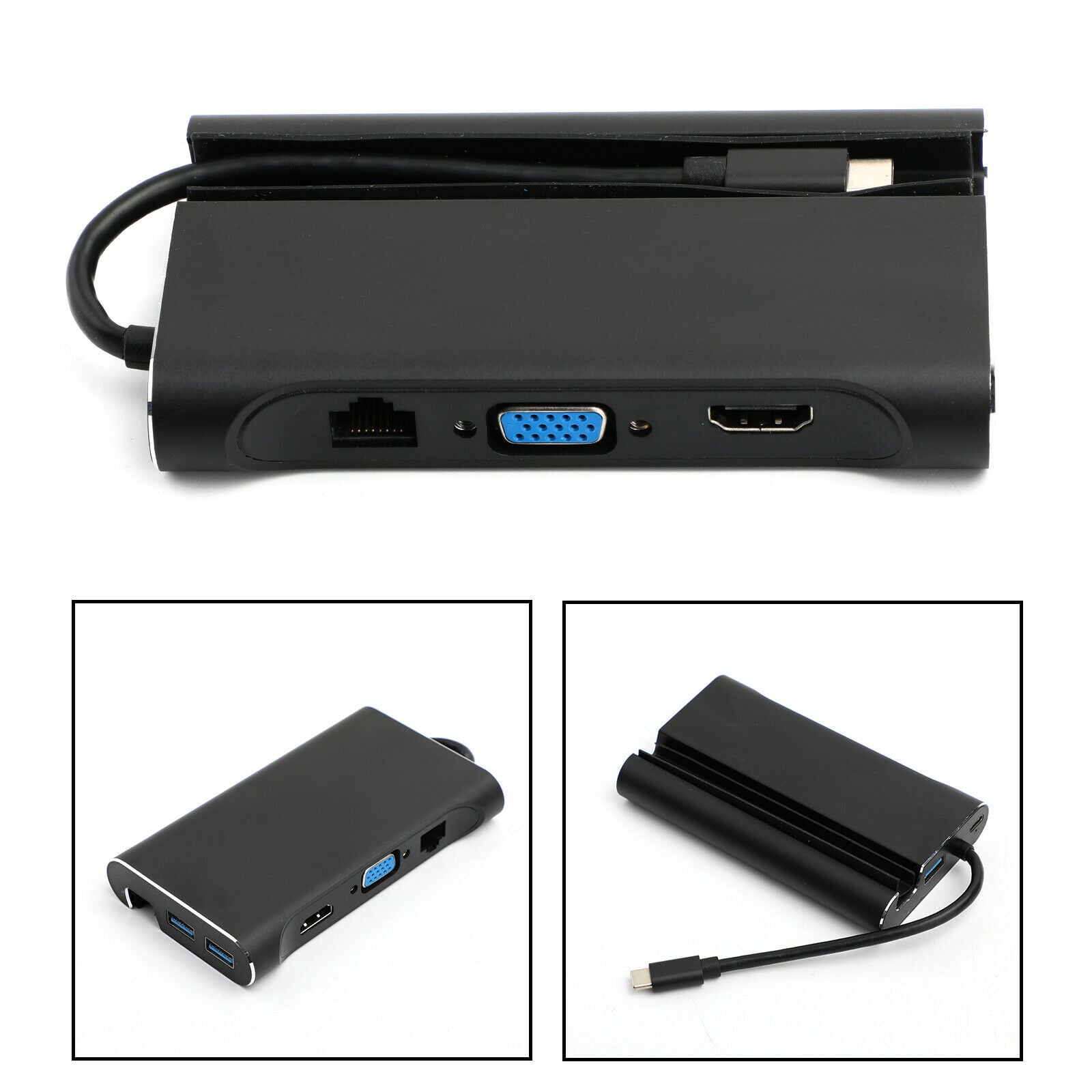 7 in 1 Type-C HUB Converter 4K HDM VGA RJ45 3 USB3.0 Splitter Adapter Dock