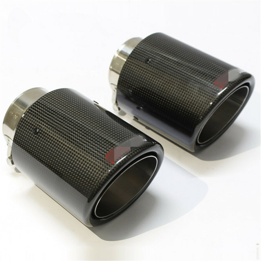 Curled Inlet 3" 76mm Outlet 4.5" 114mm Carbon Fiber Glossy Exhaust Tips Muffler