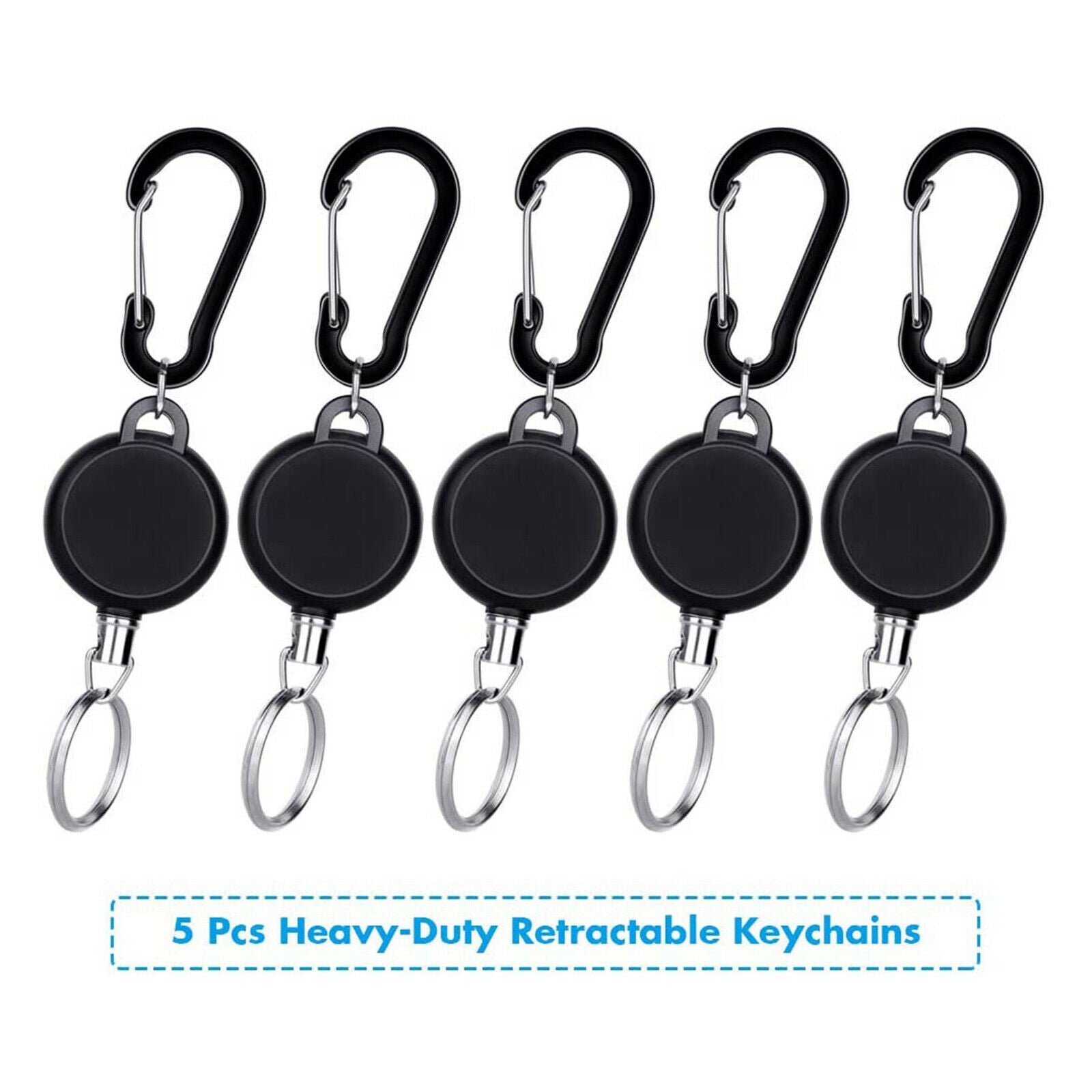 5Pcs Retractable Key Chain Reel 68cm Steel Wire Keychain ID Card Retracting