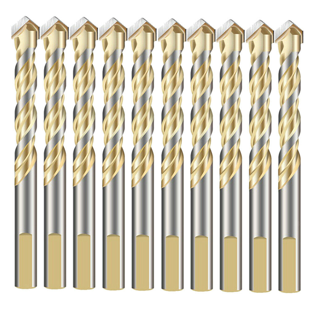 10 Pieces HSS Straight Shank Coated Triangle Twist Spiral Drill Bit Set 12mm