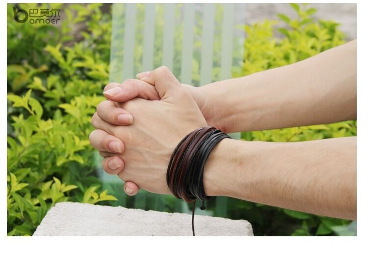 2PCS Lot Mens Girls Wrap Leather Charm Bracelet Women Fashion Jewelry Chain
