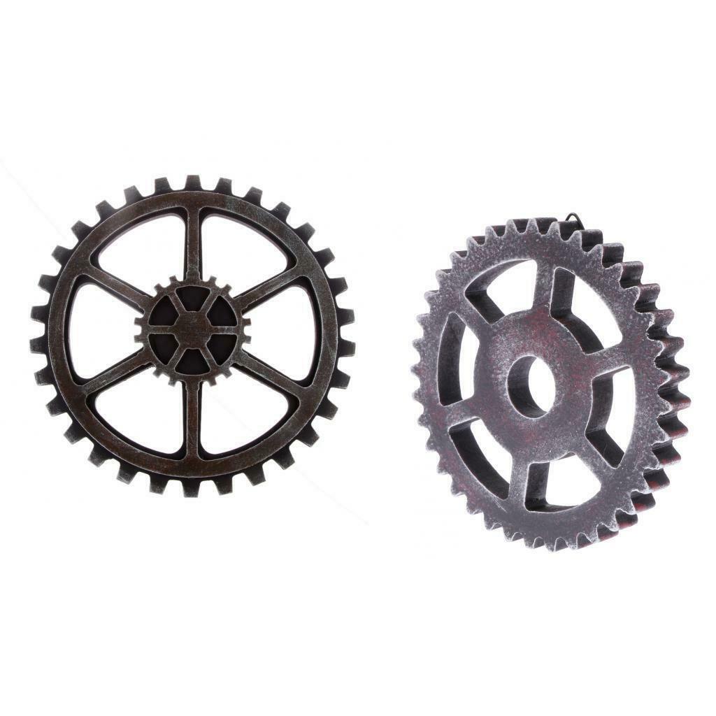 Set 2PCS  Industrial Wooden Gear Wheel Ornament Wall Decor Art Craft Plaque