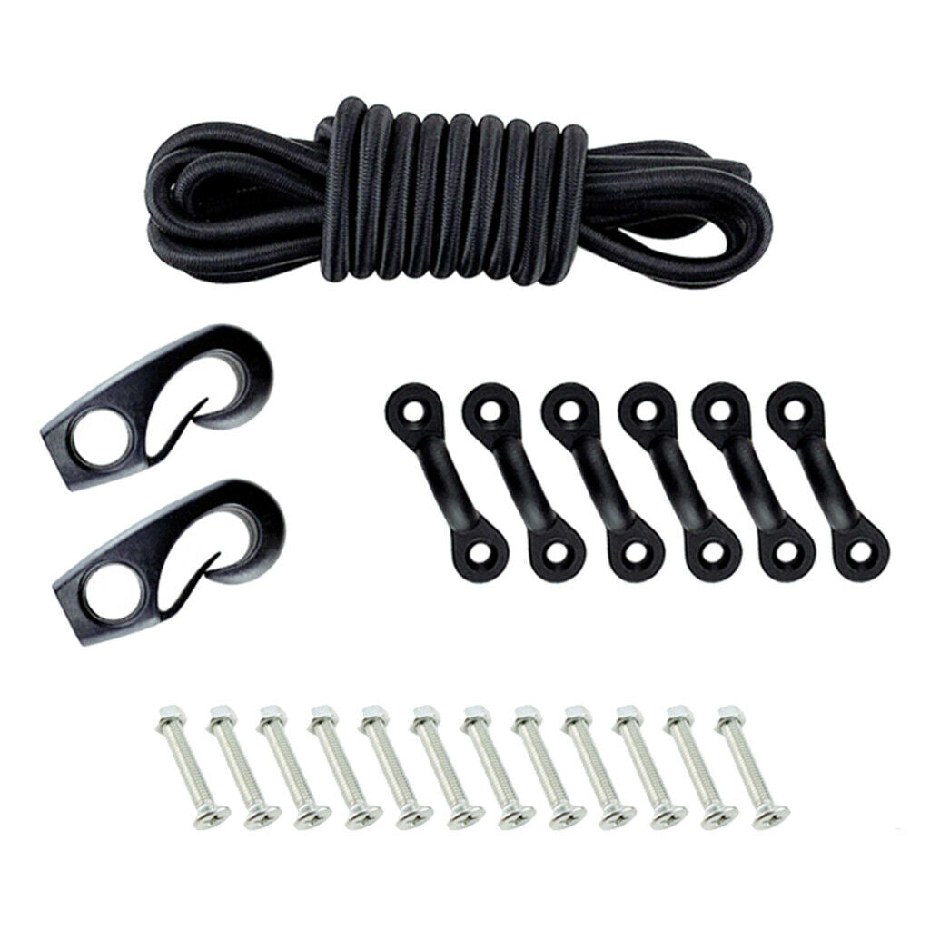 Marine Kayak Boat Bungee Kit Bow &Stern Tie Downs 8ft Rope Nylon Pad Eyes Screws