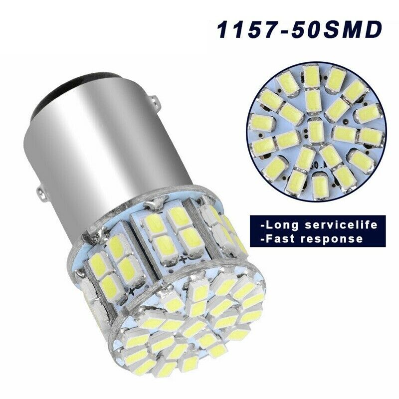 2X(2Pcs 6000K White 1157 50SMD Tail Brake LED Lights Bulb BAY15D 12V T4J8)