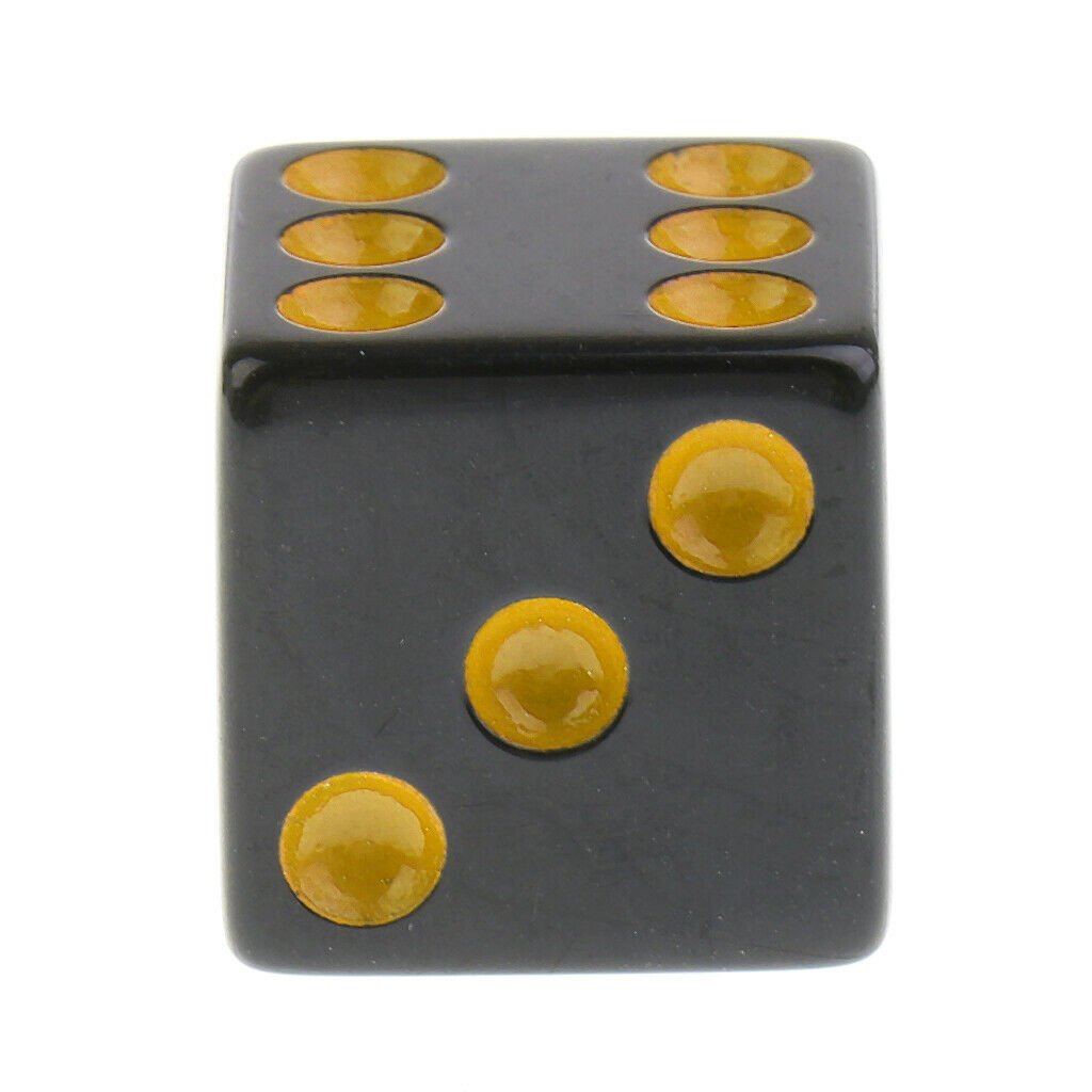 Set of 10 Six Sided Opaque D6 16mm Standard Dice Die Black with Yellow Pips