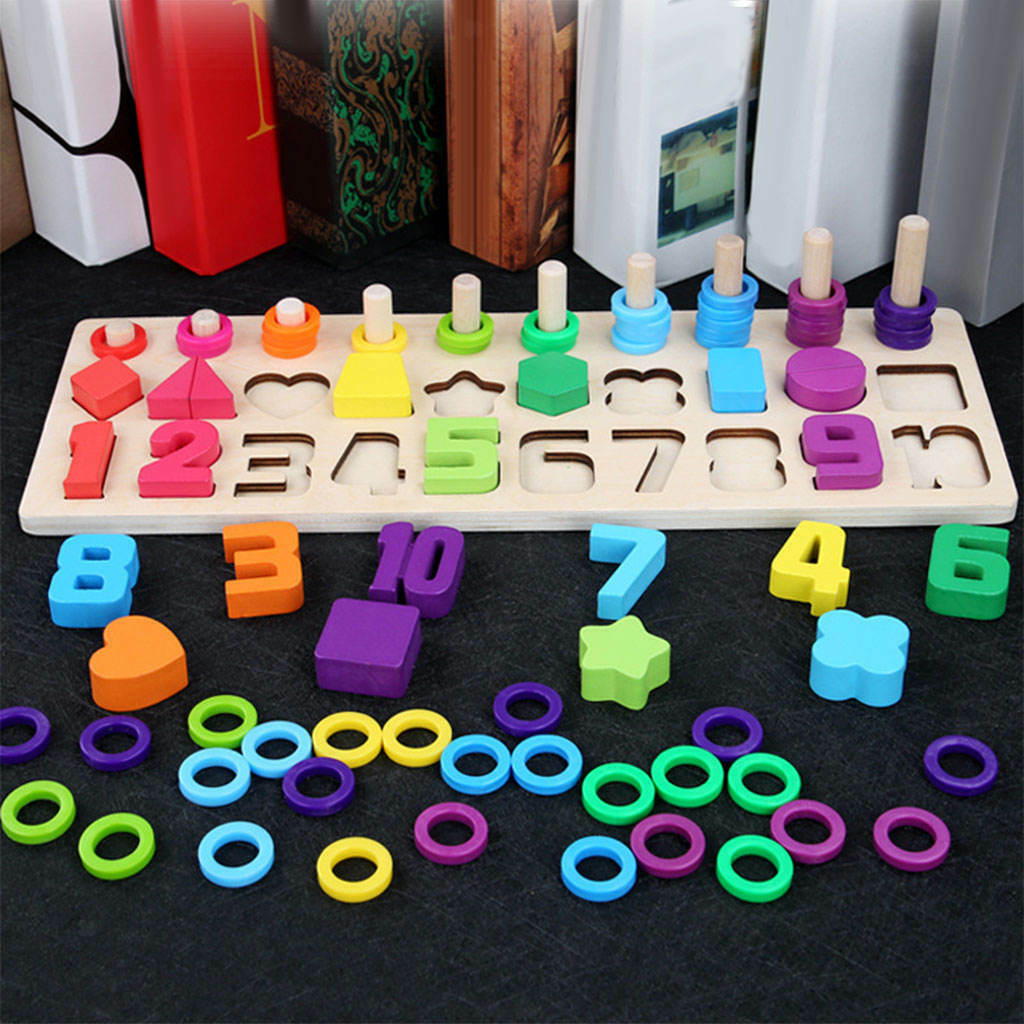Wooden Math Matching Game Shape Sorting Toys Number Puzzles Children Gifts