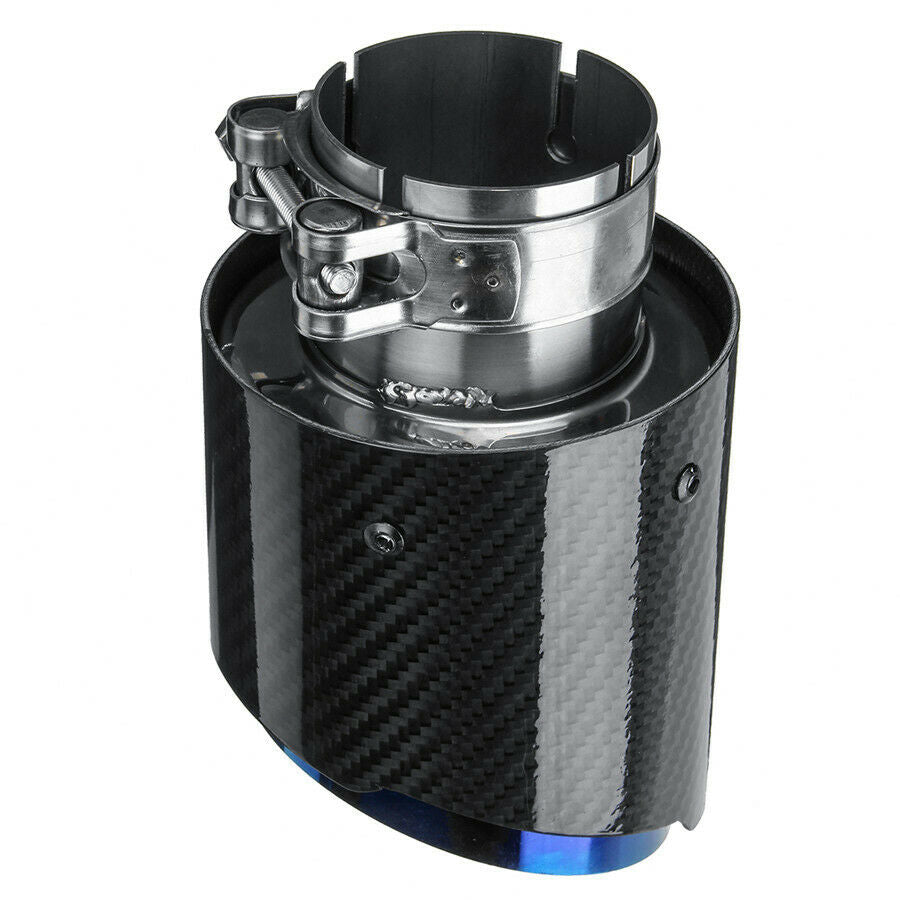 Universal 2.5" 63mm  Glossy Carbon Fiber Round Exhaust Pipe Burn Blue Tips
