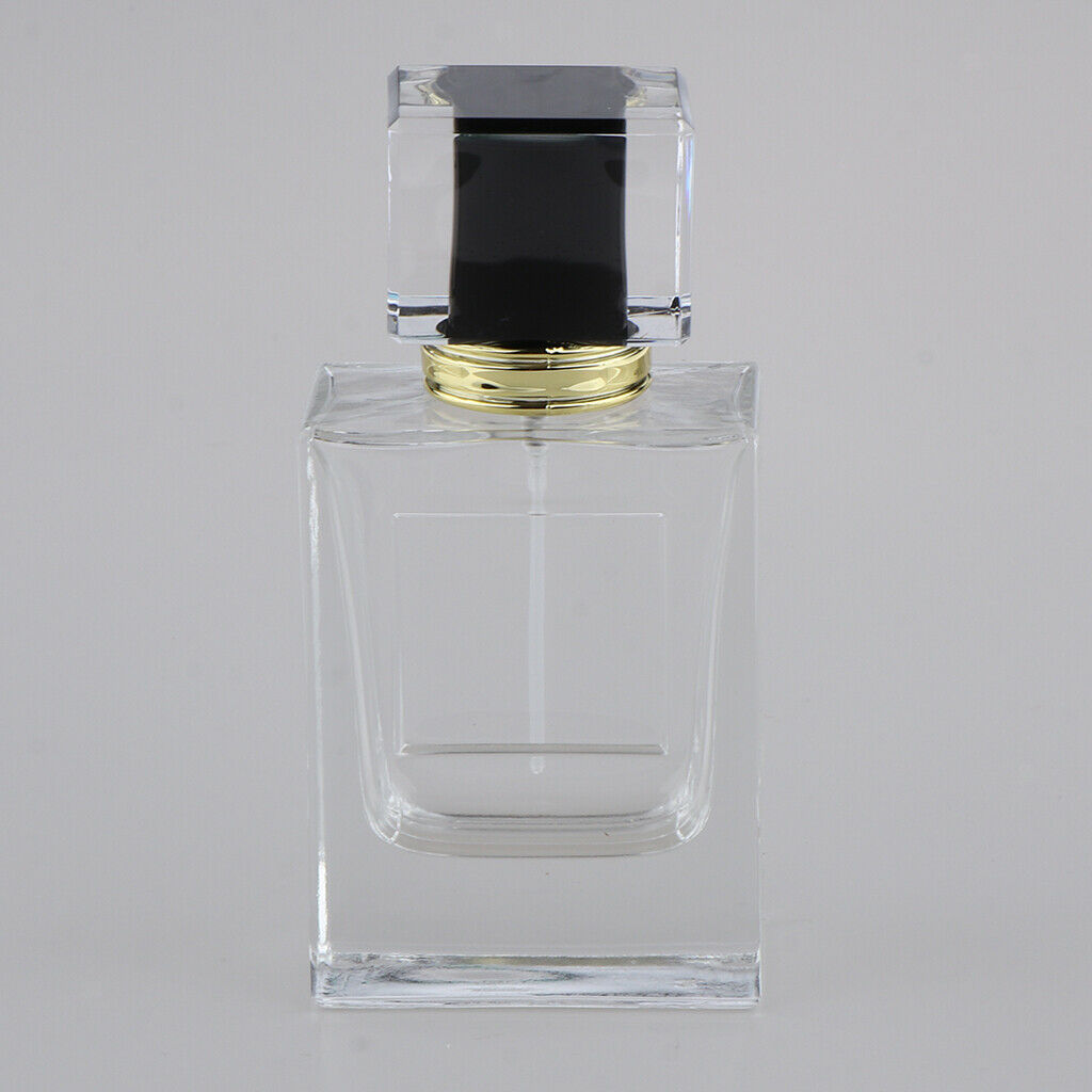 Square 50ml Empty Perfume Bottle Transparent Glass Black Lid