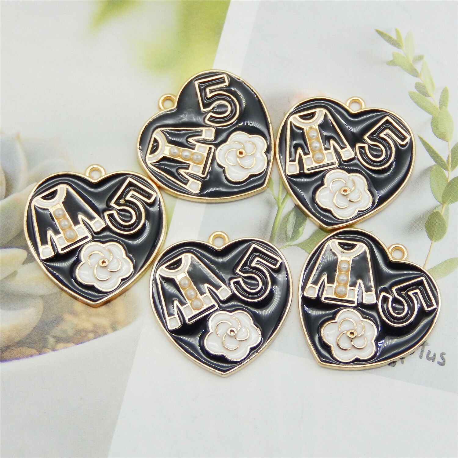 6PCS/Lot Colorful Enamel Heart Flower Cloth Pendant Charms for Bracelet Necklace