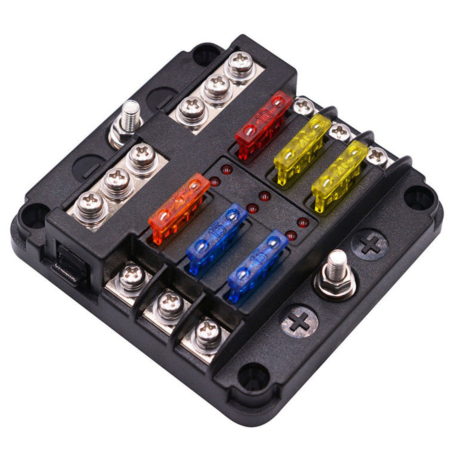 12V 24V Car Marine 6 Way Auto Blade Fuse Box Block Holder with LED Indicator