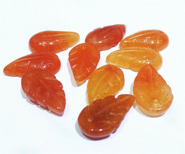 10Pcs 17x10x4mm Natural Red Aventurine Hand-Carved Leaf Pendant Beads HH8394