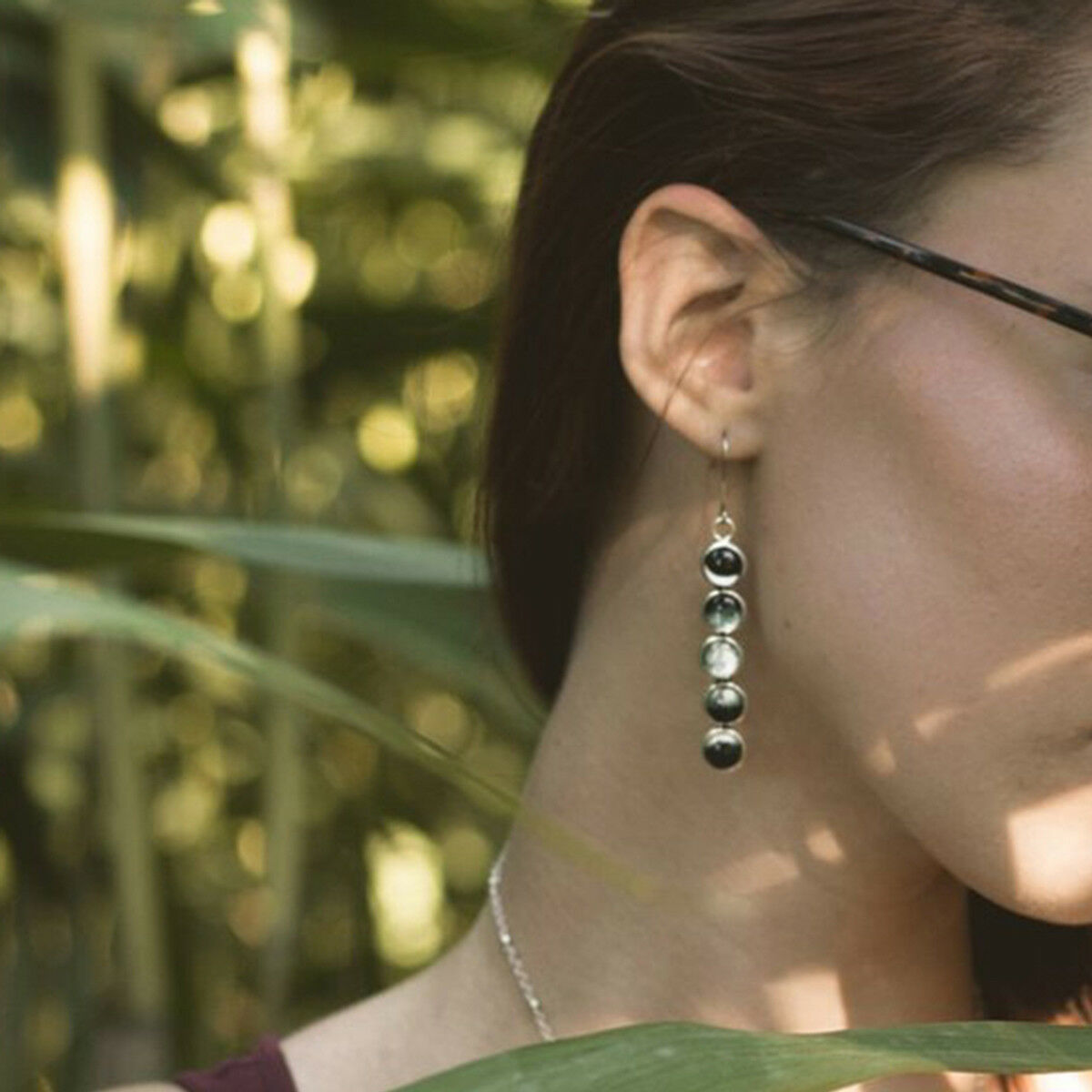 Ethnic Glow In the Dark Glass Dome Moon Phase Earrings Moonstone Dangle Earrings