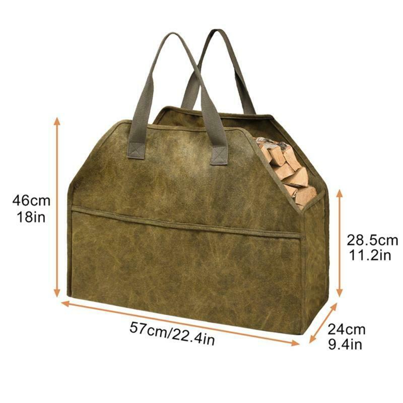 Log Storage Holder Carrier Canvas Firewood Bag Durable Fire Wood Tote Organizer