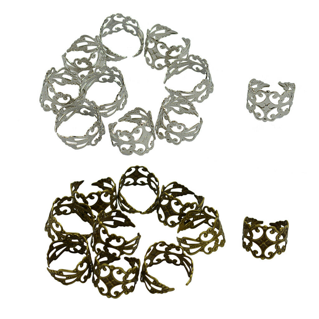 20 Pieces Adjustable Brass Blank Stamped Flower Ring DIY Making