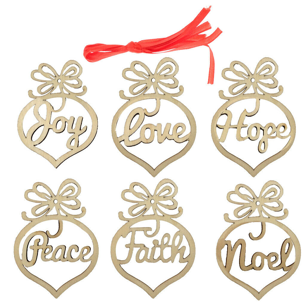 6pcs Wooden Heart Shape Embellishment + Rope Hanging for Christmas Decor