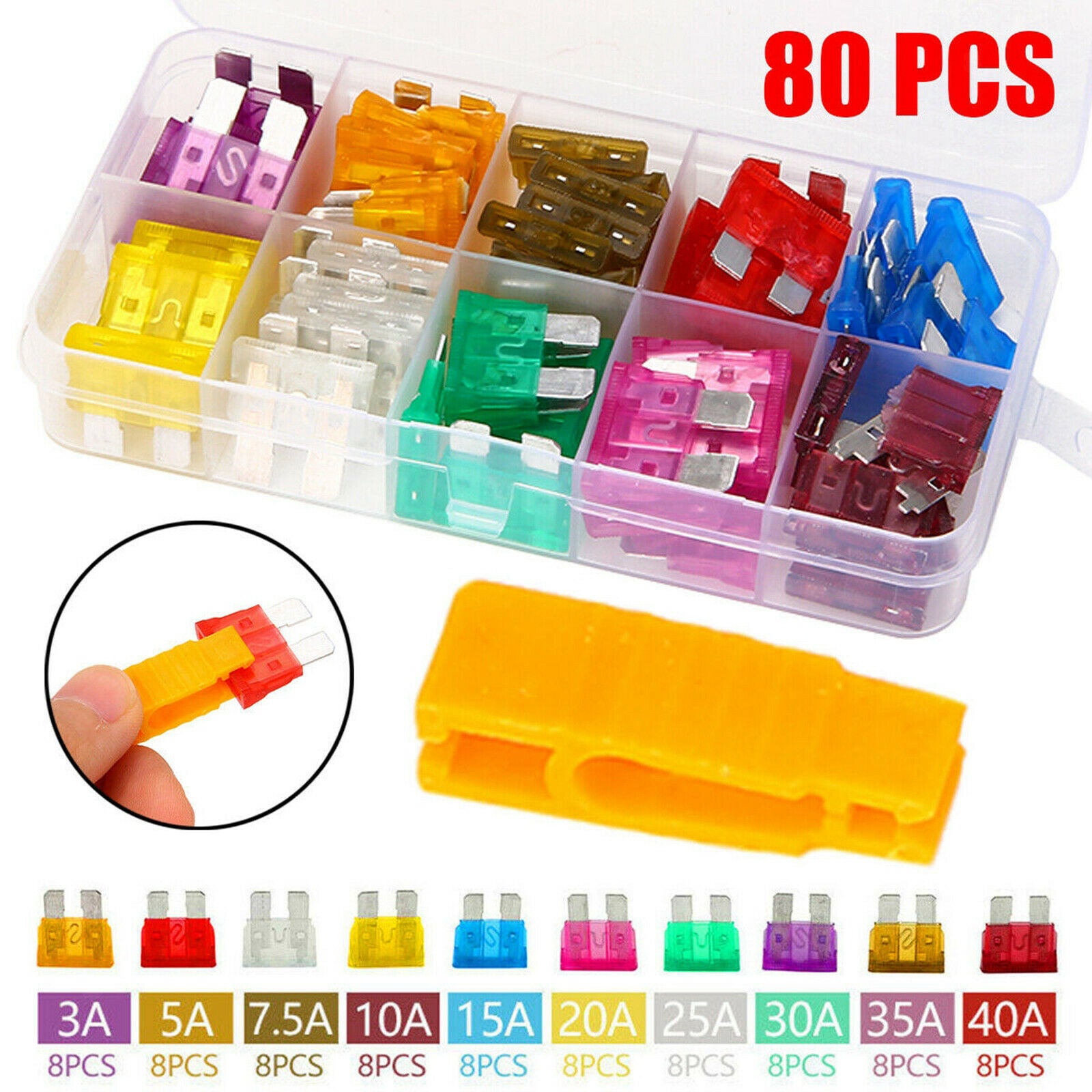 80pcs 12V Fuse Assorted Automotive Car SUV Fuses Kit with Puller Replacement