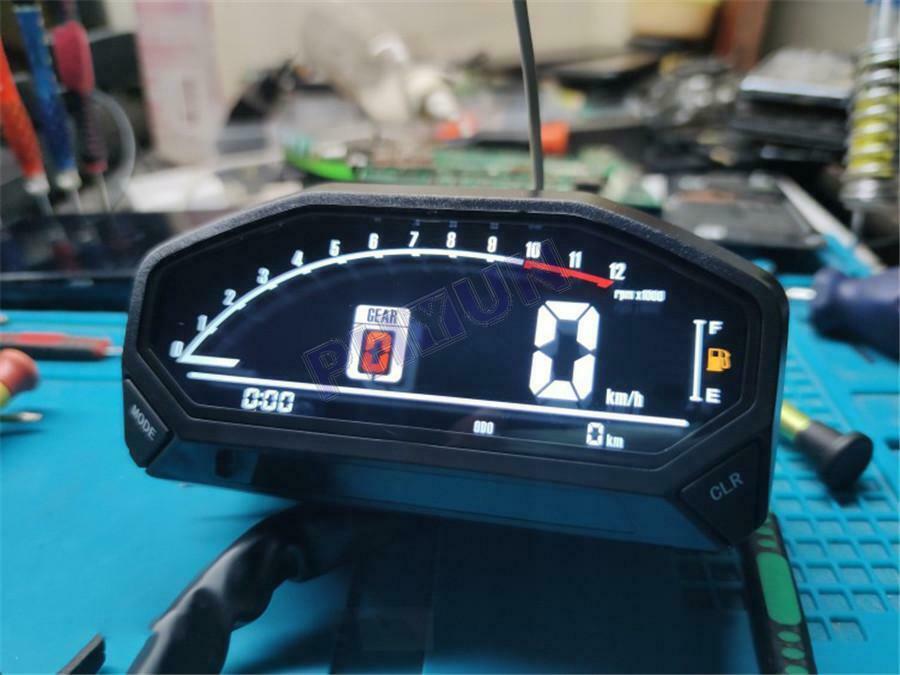 Motorcycle LED Speedometer Odometer Tachometer LCD AV Screen Universal w/ Sensor