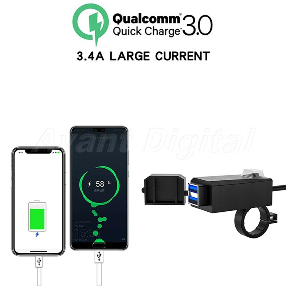 12V Motorcycle Dual 3.0 USB Quick Charger Universal Motorbike Power Supply Adapt