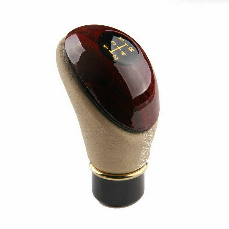 Manual 5 Speed Auto Car Gear Stick Knob Shift Shifter Lever Beige Leather Screw