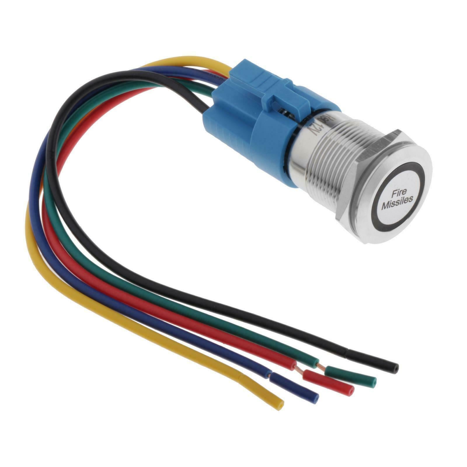 12V 19mm Red LED Light Missile Fire Push Button Switch