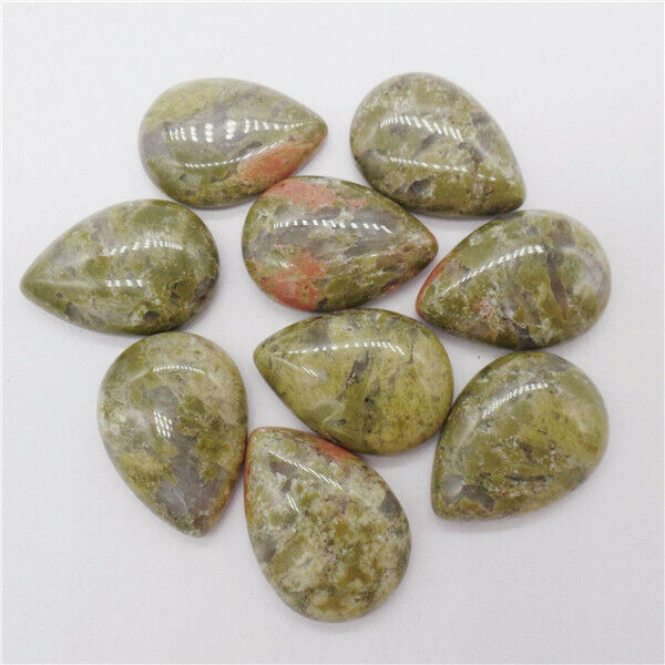 15Pcs 25x18x6mm Wholesale Natural Unakite Jasper Teardrop Cab Cabochon HH9669
