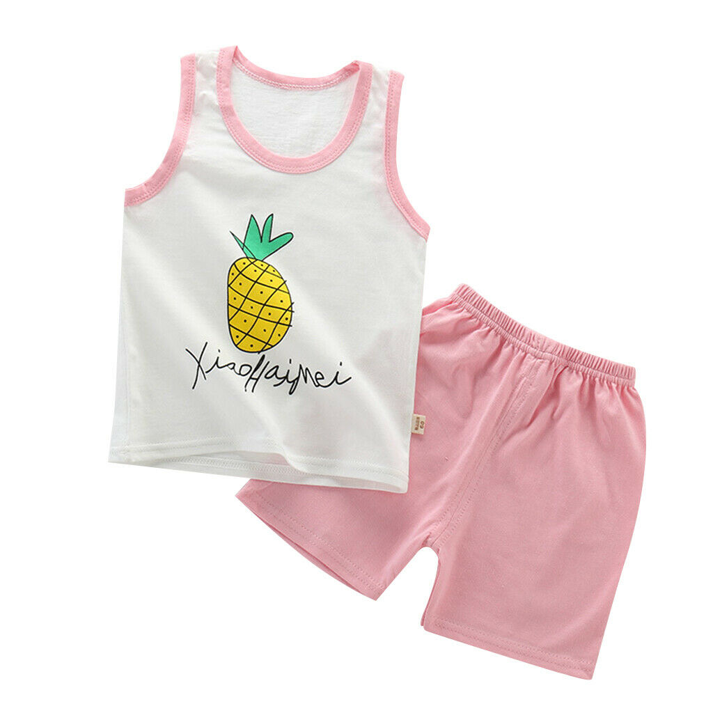 Children Vest Shorts Suit Summer Cotton Vest Suit Pink Pineapple 55