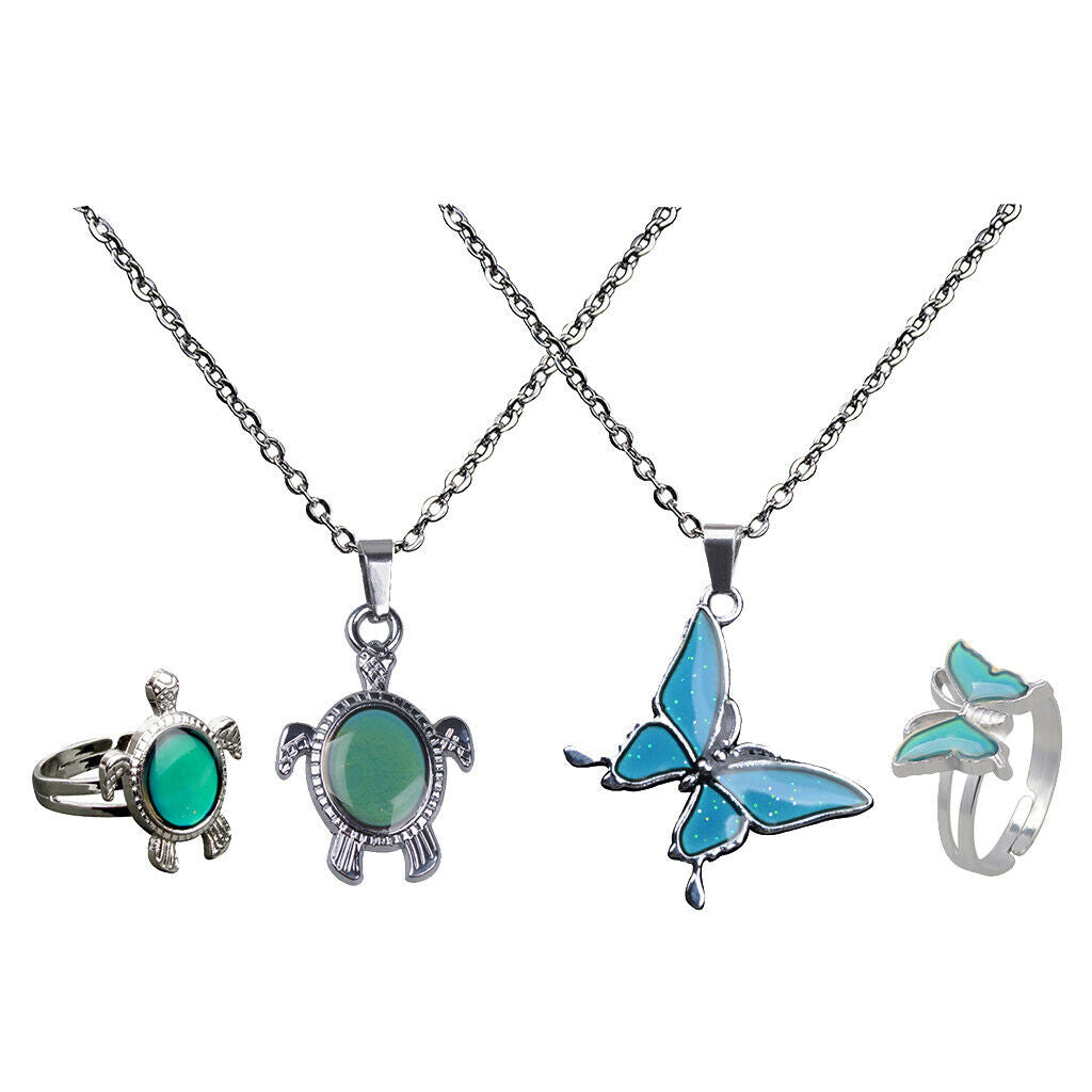 2 Sets Animal Color Change Mood Emotion Necklace Ring Jewelry Set Choker