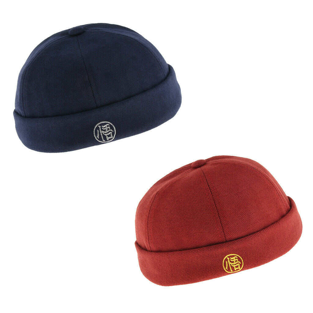 2 Pieces Mens Retro Docker Hat Wool Felt Beanie   Adjustable Navy Blue Red