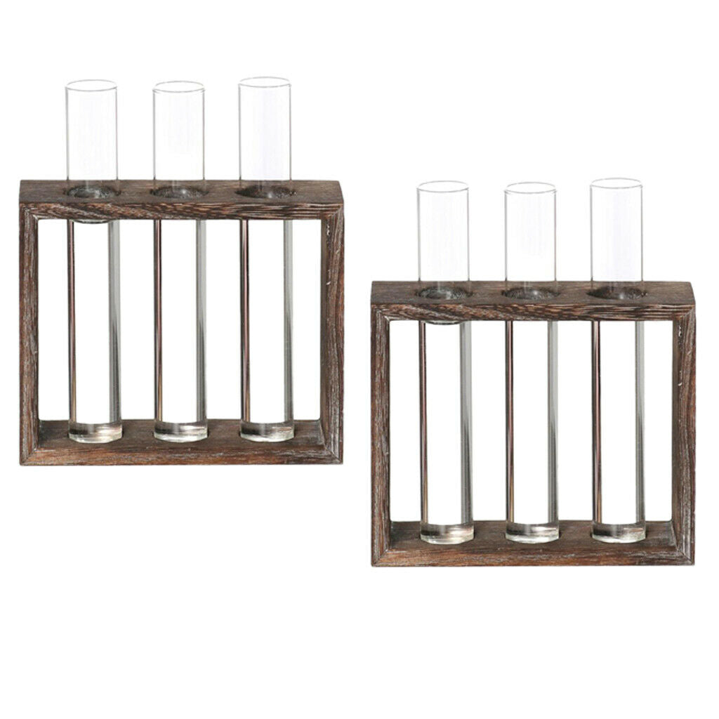 2pcs Glass Vase Test Tube in  Stand for Flowers Plants Home Decor 3 Tube