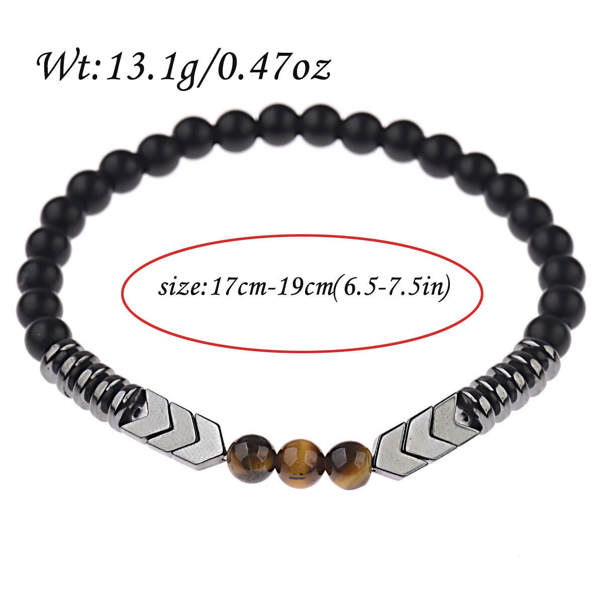 Men Women Natural Matte Onyx Bead Hematite Arrow Tiger Eye Stone Energy Bracelet