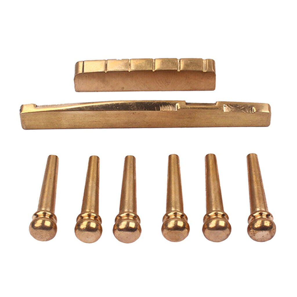 6pcs Brass Bridge Pins Saddle Nut Set for Acoustic Guitar