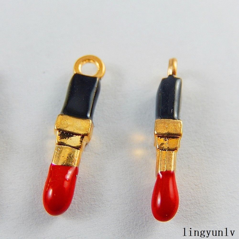 10 pcs Alloy Enamel Lipstick Charm Bracelet Earring Pendant Drop Dangle 19*4*3mm