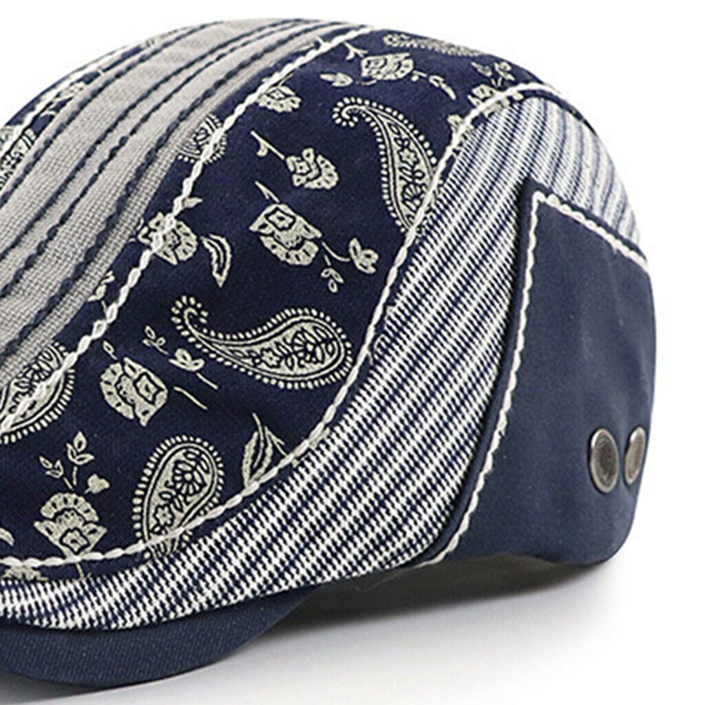 2pcs Men Patchwork Paisley Flat   Summer Baker  Newsboy   Sun Hat