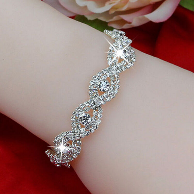 Deluxe Austrian Crystal Bracelet Women Infinity Rhinestone Bangle Fashion Gift