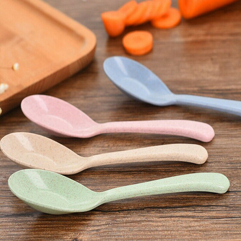4PCS Colourful Eco-Friendly Wheat Straw Spoons smooth texture wheat straw sp Qx